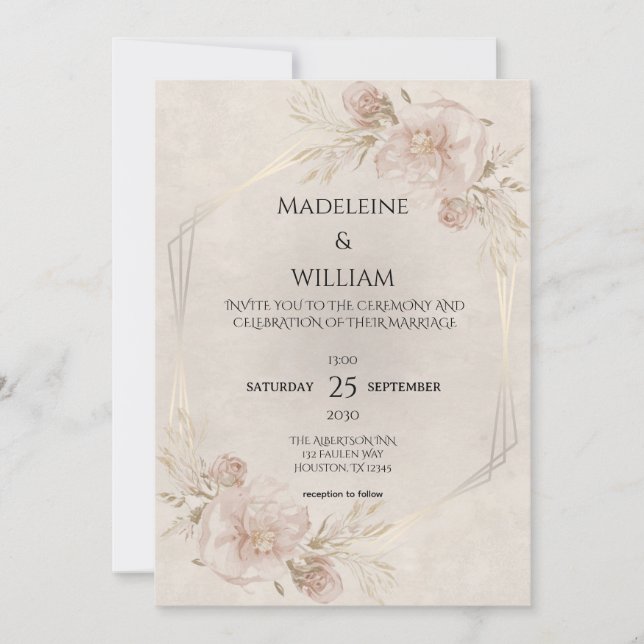 Rustic Dusty Rosa ros & Wildblommor Bröllop Inbjudningar (Framsida)