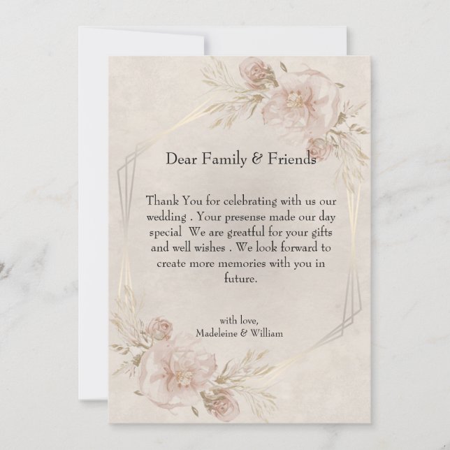 Rustic Dusty Rosa ros & Wildblommor Bröllop Tack Kort (Framsida)