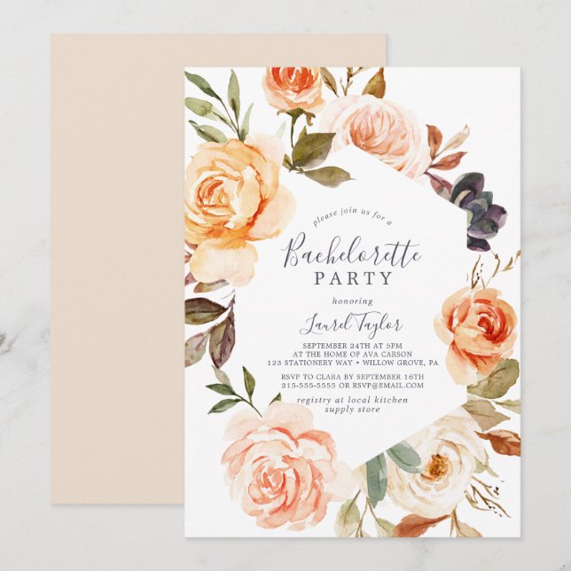 Rustic Earth Blommigts Bachelorette Party Inbjudningar (Fram/baksida)