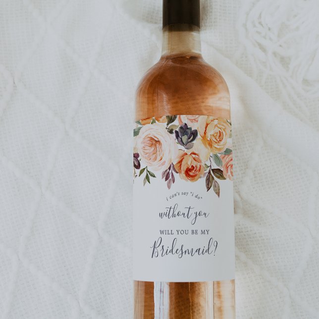 Rustic Earth Blommigts Bridesmaid Frieri Vinflaska Etikett (Skapare uppladdad)
