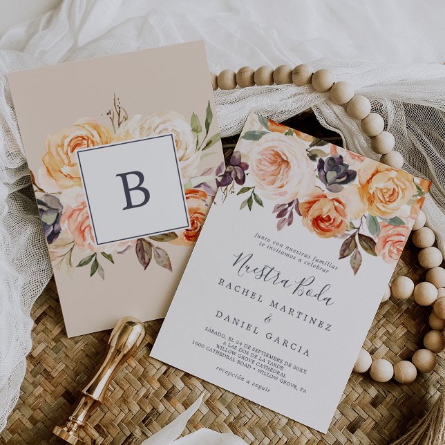 Rustic Earth Blommigts Spanska Nuestra Boda Inbjudningar (Skapare uppladdad)