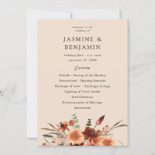 Rustic Earth & Champagne Blommigt Bröllopsprogram Inbjudningar