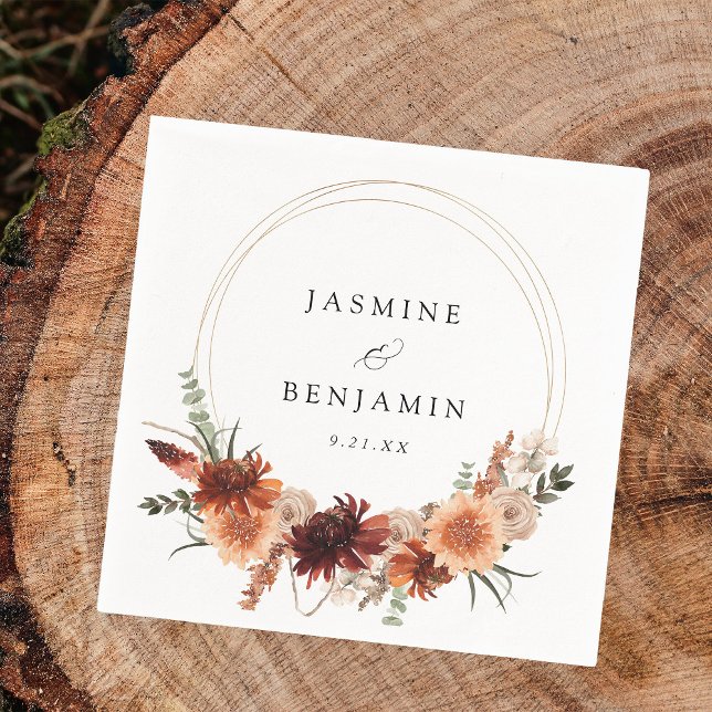 Rustic Earth & Champagne Blommigt Namn Pappersservett (Skapare uppladdad)