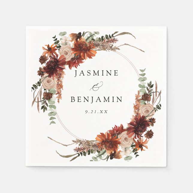 Rustic Earth & Champagne Blommigt Namn v3 Pappersservett (Framsidan)