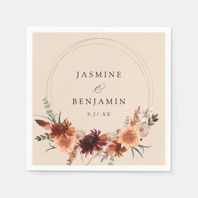 Rustic Earth & Champagne Blommigtarna Namn-Beige Pappersservett (Framsidan)