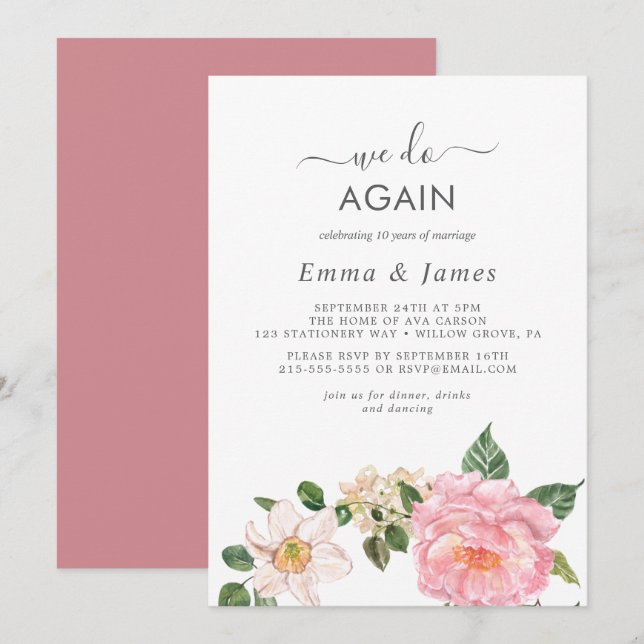 Rustic Earth Florals "Vi Gör Igen" Löftesförnyelse Inbjudningar (Fram/baksida)