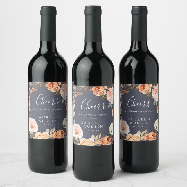 Rustic Earth | Lila Cheers Bröllop Vin-etiketter Vinflaska Etikett (Flaskor)