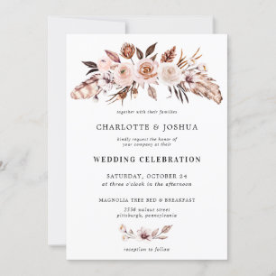 Rustic Earth-Tone Boho Blommigt Photo Bröllop Inbjudningar