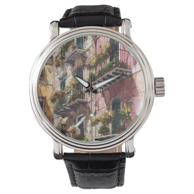 Rustic Earth Tones Balcony Scene Watch Armbandsur (Framsida)