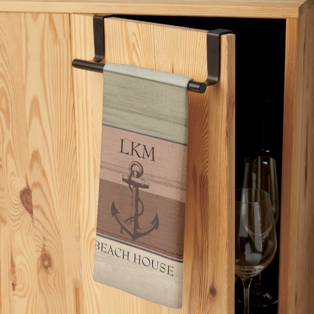 Rustic Earth Tones Wood Nautical - Monogram Kökshandduk (Thirds Fold)