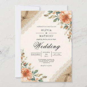 Rustic Earthy Bloom Flourish Bröllop Inbjudningar