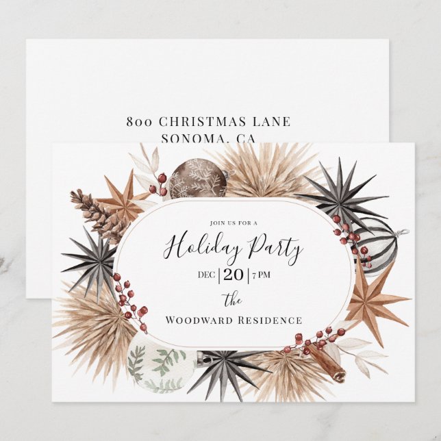 Rustic Earthy Dried Botanicals Julfest Inbjudningar (Fram/baksida)