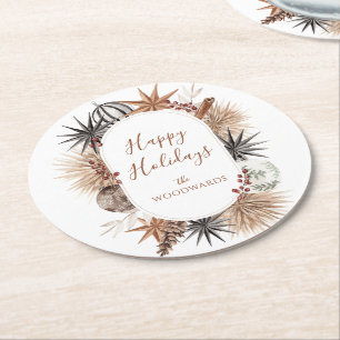 Rustic Earthy Family Namn Helgdag Underlägg Papper Rund