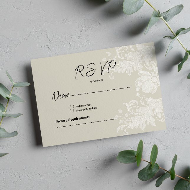 Rustic earthy neutral white floral lace RSVP Inbjudningar (Rustic earthy neutral white floral lace RSVP)
