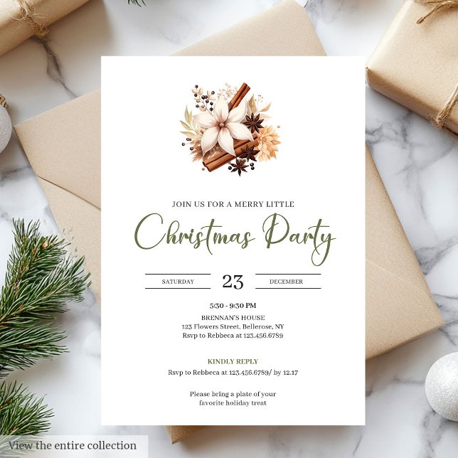 Rustic Earthy Olive Ivory Christmas Party Invite Inbjudningar (Rustic Earthy Olive Ivory Christmas Party)