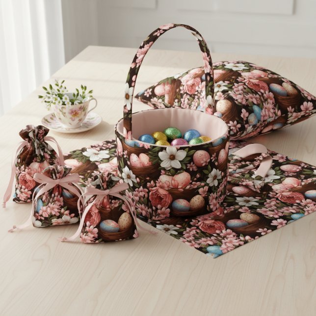 Rustic Easter Eggs & Wicker Basket Floral Fabric Tyg (Rustic Easter Eggs & Wicker Basket Floral Fabric)