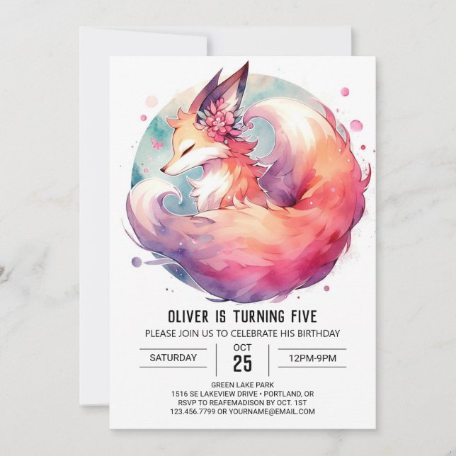 Rustic Editable Fox Birthday Inbjudningar (Framsida)
