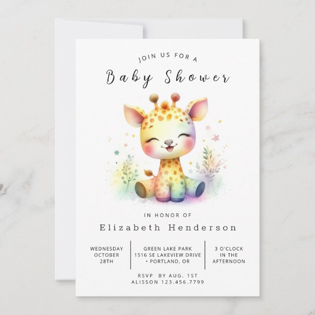 Rustic Editable Giraffe Baby Shower Inbjudningar (Framsida)