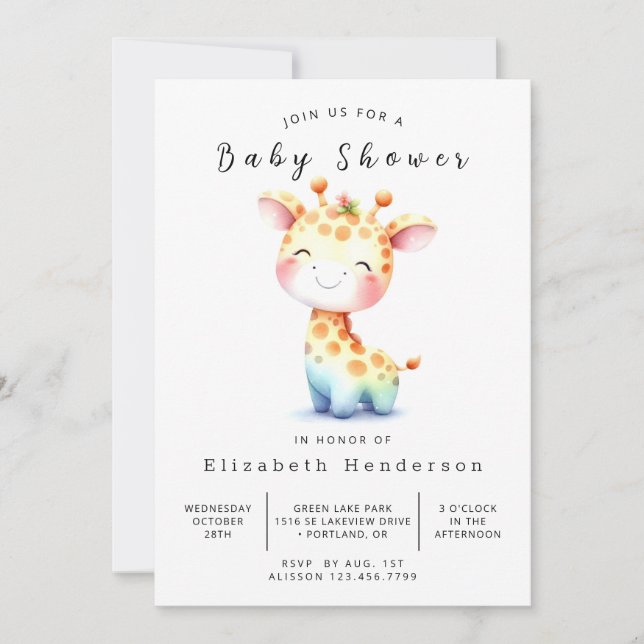 Rustic Editable Giraffe Baby Shower Inbjudningar (Framsida)