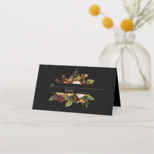 Rustic Elegance Blommigt Bouquet Bröllop Black Placeringskort