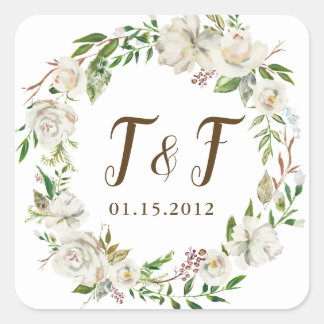 Rustic Elegance Blommigt Wandebröllop Stickers Fyrkantigt Klistermärke