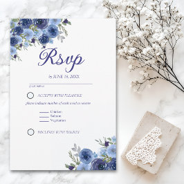 Rustic Elegance – Boho Navy Flower Design RSVP OSA Kort