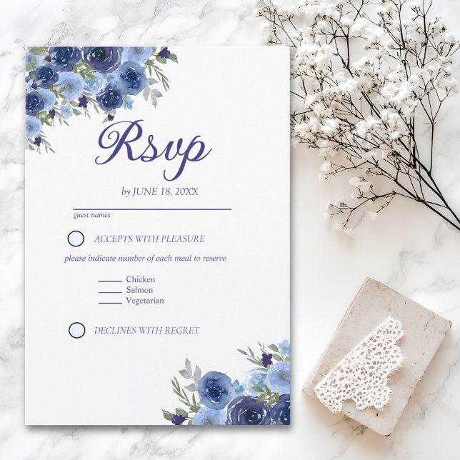 Rustic Elegance – Boho Navy Flower Design RSVP OSA Kort (Skapare uppladdad)