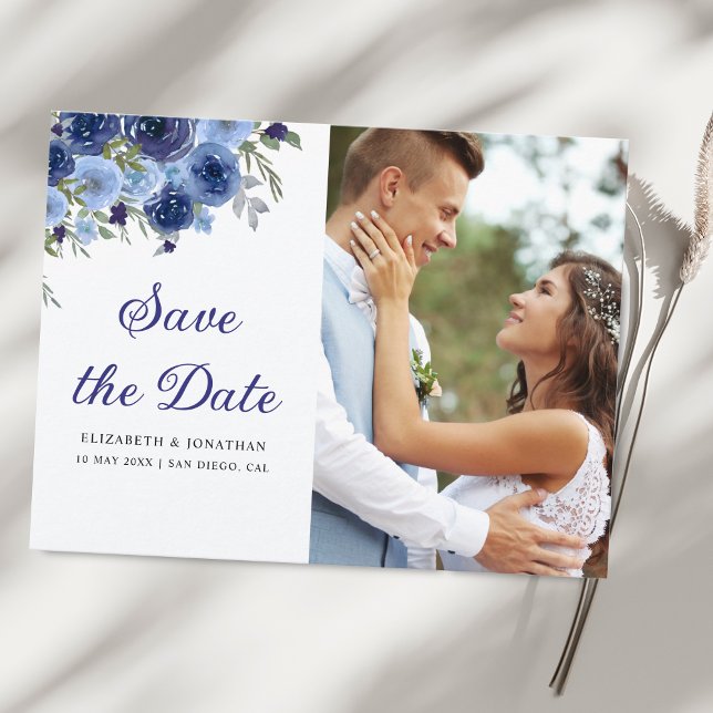 Rustic Elegance – Boho Navy Flower Wedding Vykort (Skapare uppladdad)