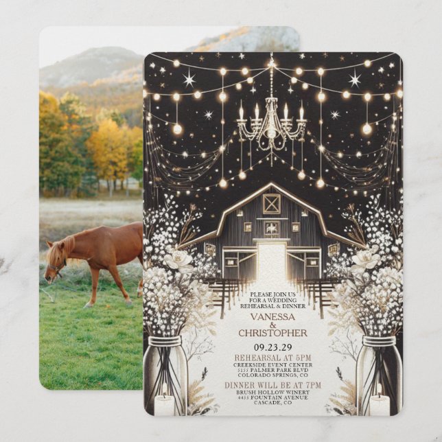 Rustic Elegance Bröllop Rehearsal Inbjudningar (Fram/baksida)