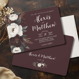 Rustic Elegance Burgundy Blommigt Bröllop Inbjudningar