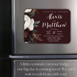 Rustic Elegance Burgundy Blommigt Bröllop Magnet