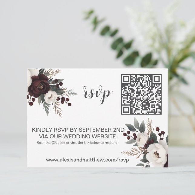 Rustic Elegance Burgundy Blommigt OSA Kort (Stående Fram)