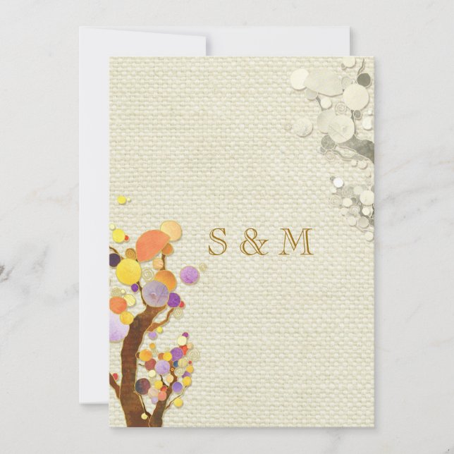 Rustic Elegance Burlap Träd Bröllop Inbjudningar (Framsida)