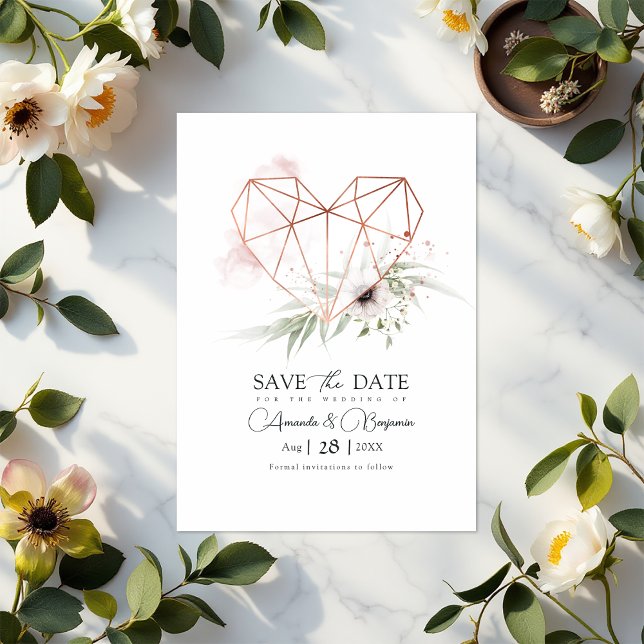 Rustic Elegance Geometric Heart QR- kod Spara Datumet (Rustic Elegance Geometric Heart QR Code Save The Date)
