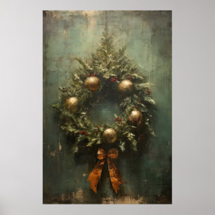 Rustic Elegance Grönt och Guld julkrans Poster