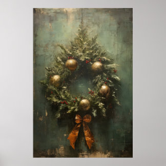Rustic Elegance Grönt och Guld julkrans Poster