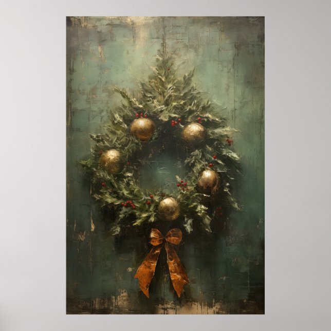 Rustic Elegance Grönt och Guld julkrans Poster (Framsidan)