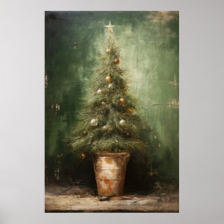 Rustic Elegance Julgran i en Clay Pot Poster