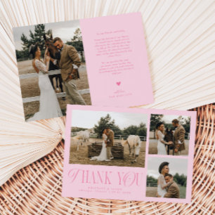 Rustic Elegance Photo Collage Bröllop Rosa Tack Kort
