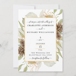 Rustic Elegance, Pinecone Ram on White Inbjudningar