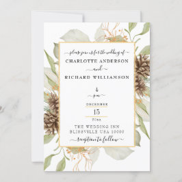 Rustic Elegance, Pinecone Ram on White Inbjudningar