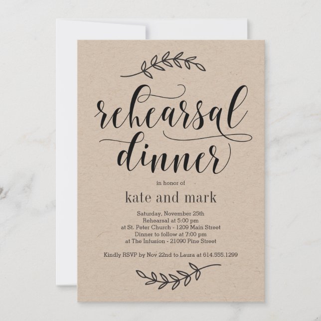 Rustic Elegance Rehearsal Dinner Call Kraft Inbjudningar (Framsida)