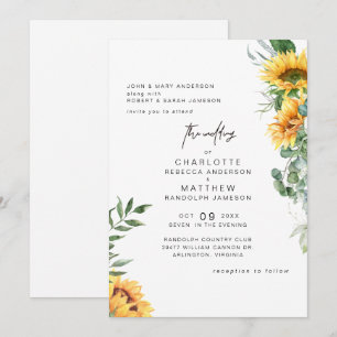 Rustic Elegance Sunblommor i Bloom Bröllop Inbjudningar