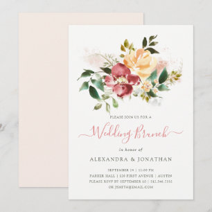 Rustic Elegance Watercolor Blommigt Bröllop Brun Inbjudningar