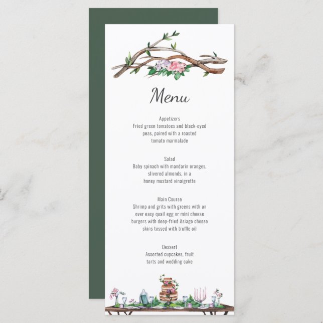 Rustic Elegance Woodland Bröllop Menu Meny (Fram/baksida)
