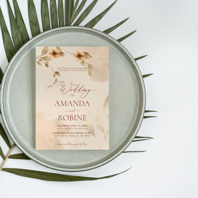 Rustic Elegant Beige Brown bröllopsinbjudan Inbjudningar (Skapare uppladdad)