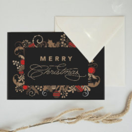 Rustic & Elegant Black Merry Christmas Calligraphy Vykort