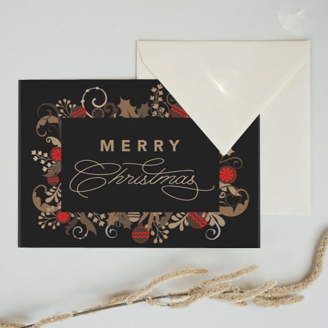 Rustic & Elegant Black Merry Christmas Calligraphy Vykort (Skapare uppladdad)