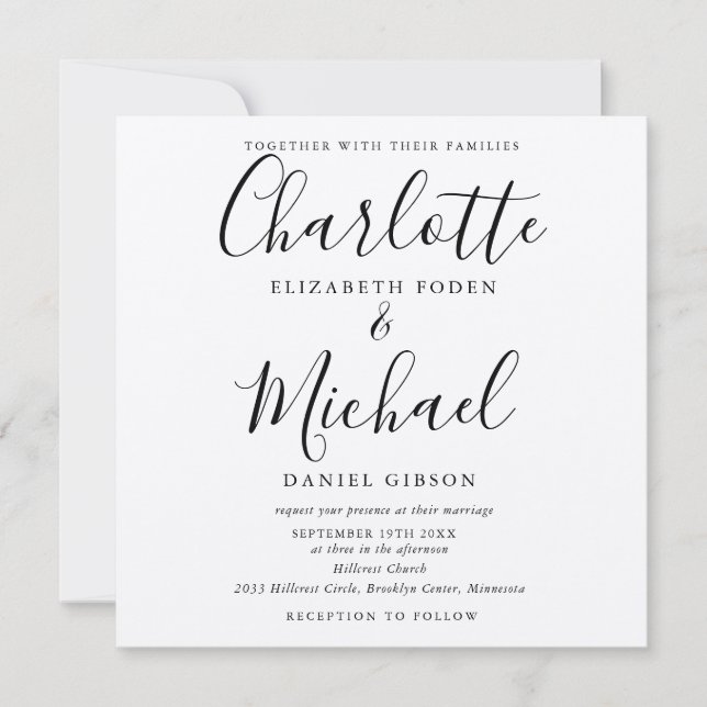 Rustic Elegant Black Script Kraft Bröllop Inbjudningar (Framsida)