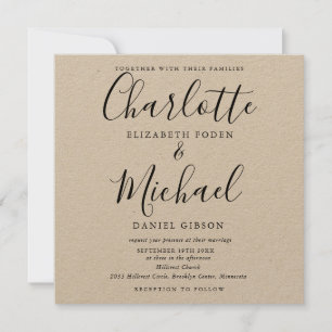 Rustic Elegant Black Script Kraft Bröllop Inbjudningar